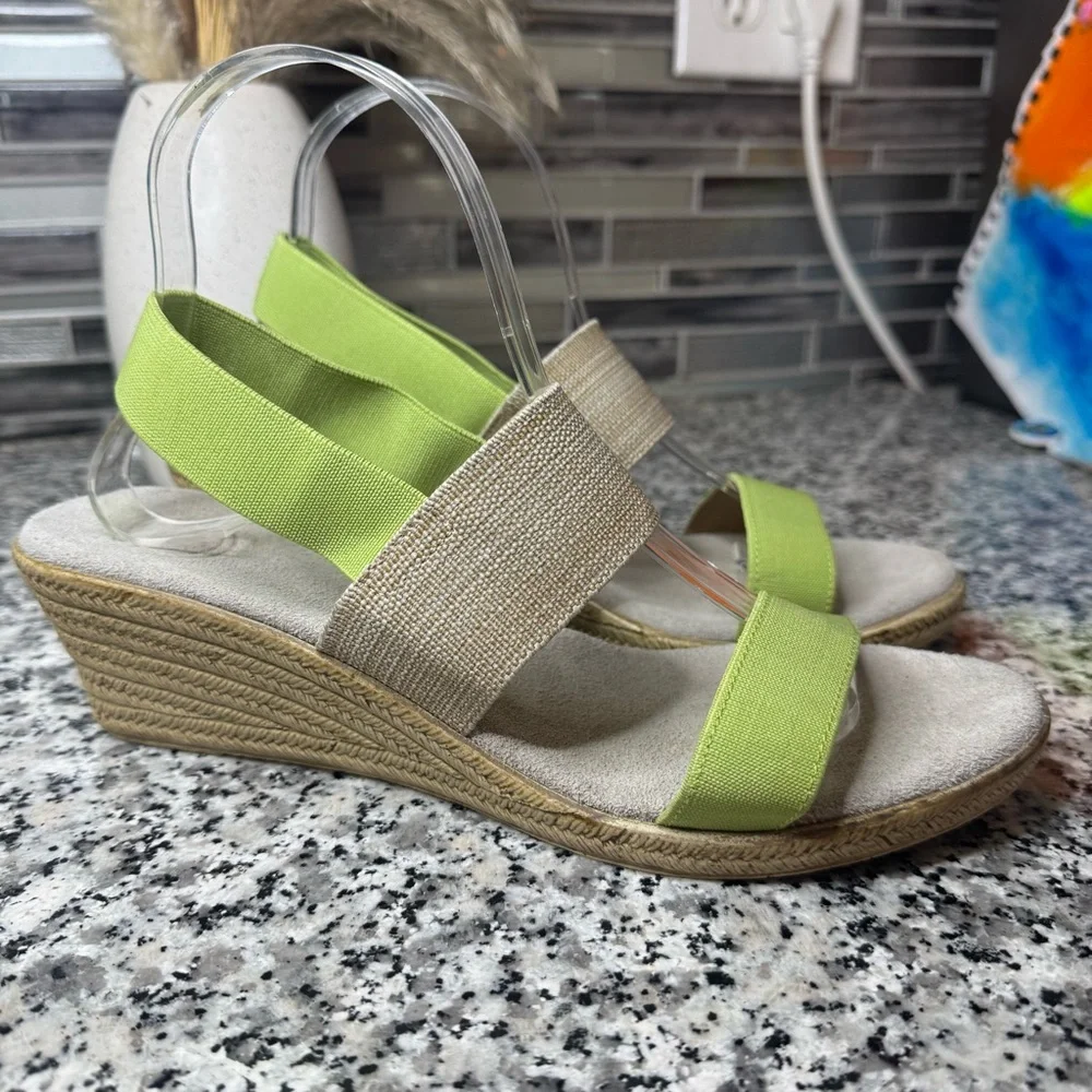 Charleston Shoe Company Cooper Espadrille Wedge Sandals With Green and Linen